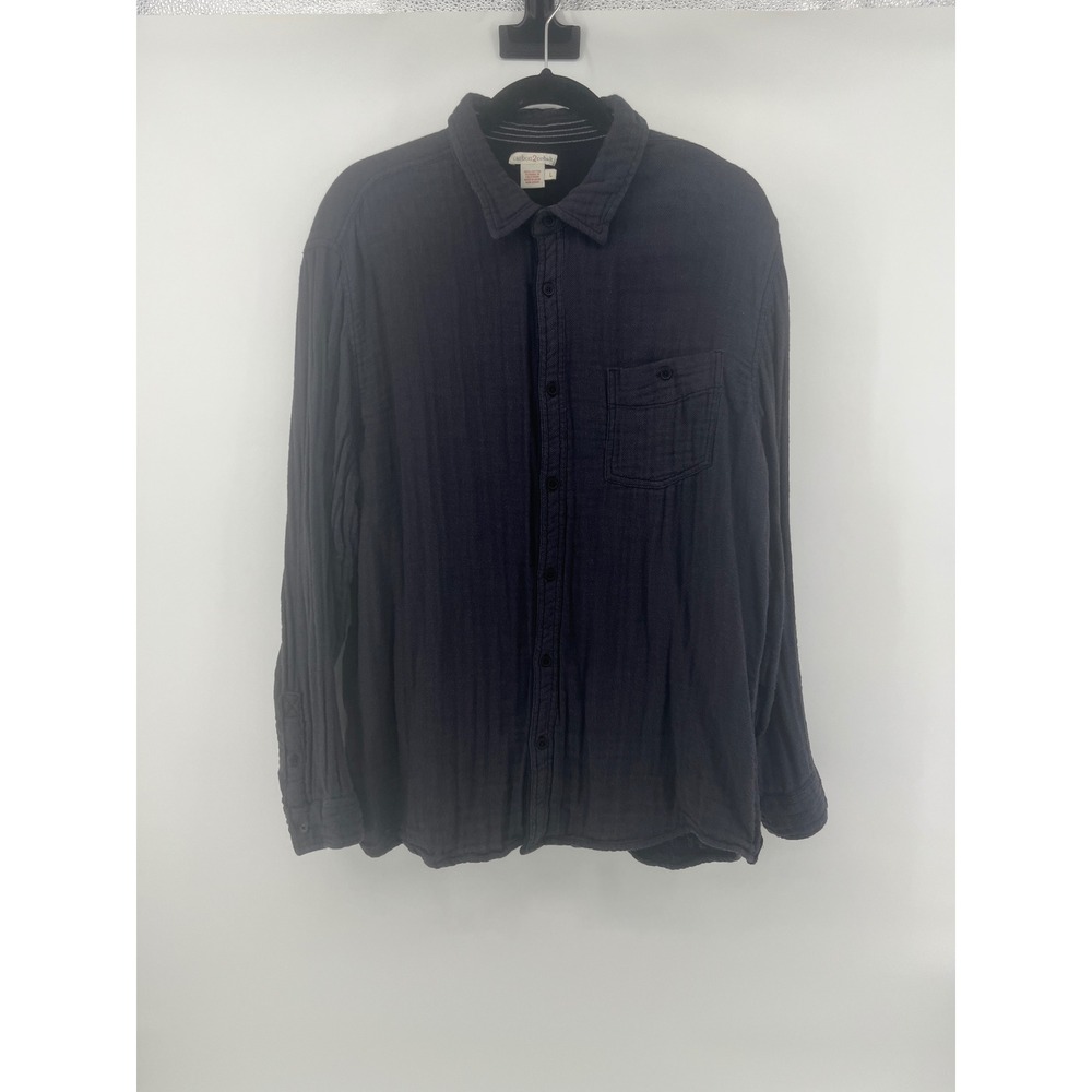 Carbon 2 Cobalt Mens Large Charcoal Grey Cotton Gauze Long Sleeve Button Shirt - Picture 2 of 6